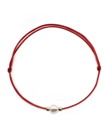Bratara handmade  din aur 14k cu perla de cultura, Rosu/Auriu