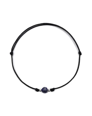 Bratara handmade, din argint 925,  ajustabila, cu piatra semipretioasa si snur de matase, 1 x bratara lapis lazuli