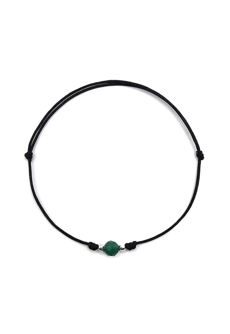 Bratara handmade, din argint 925,  ajustabila, cu piatra semipretioasa si snur de matase, 1 x bratara agat