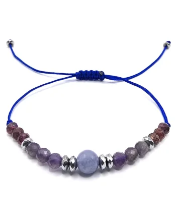 Bratara handmade, ajustabila, zodia Pesti,  pietre semipretioase Rubin, Hematit, Ametist si Acvamarin, Albastru royal