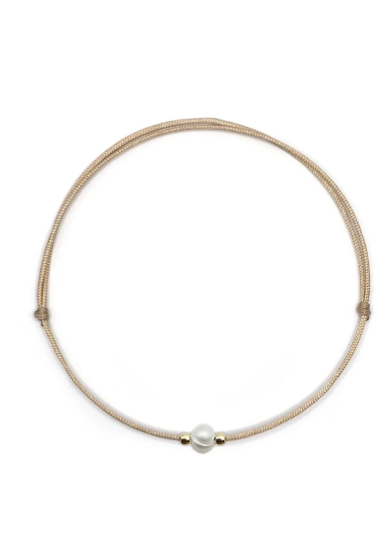 Bratara handmade  din aur 14k cu perla de cultura, Auriu/Bej