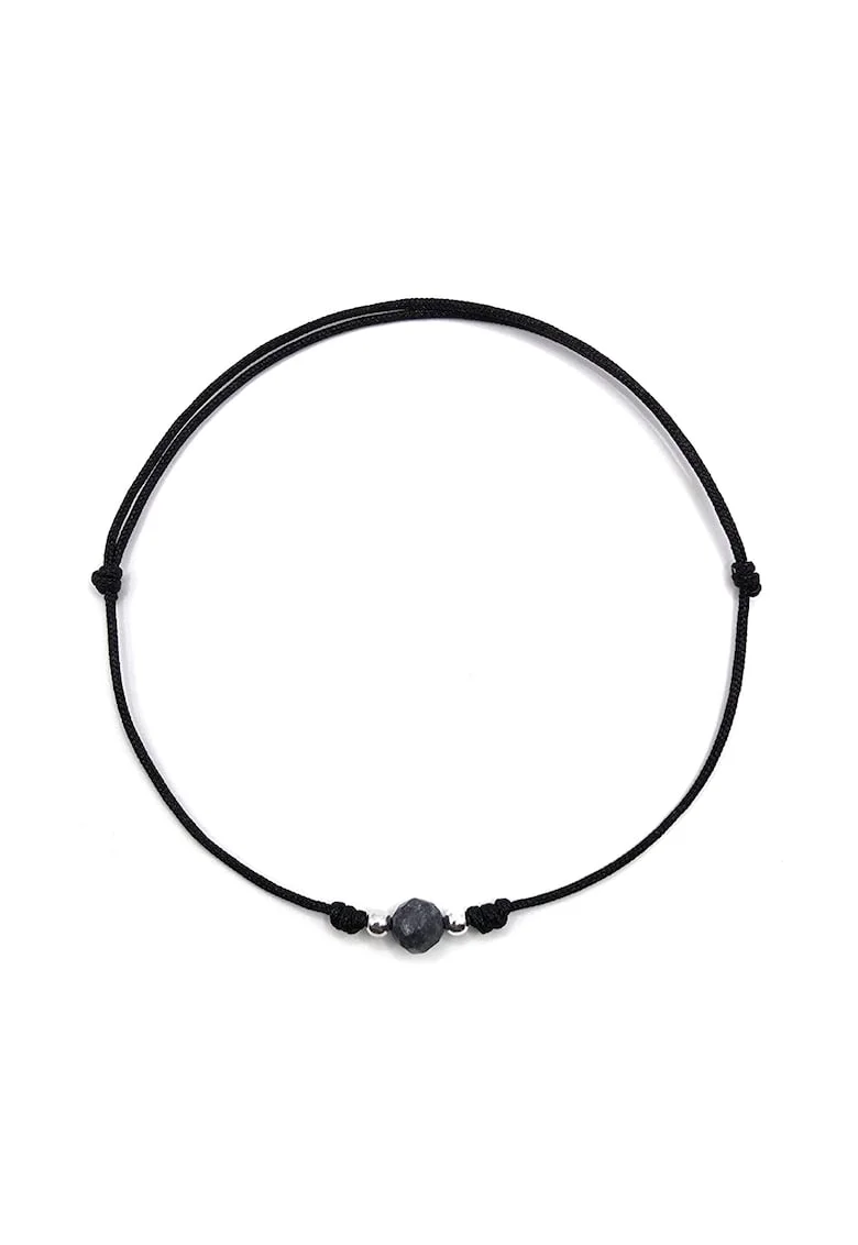 Bratara handmade, din argint 925,  ajustabila, cu piatra semipretioasa si snur de matase, 1 x bratara safir