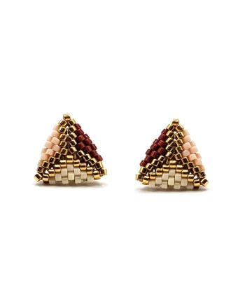 Cercei handmade, din argint 925,  element decorativ 3D din margele Miyuki Delica 11/0, Maro/Crem