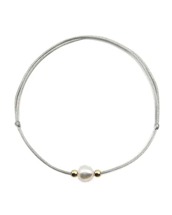 Bratara handmade  din aur 14k cu perla de cultura, Auriu/Gri