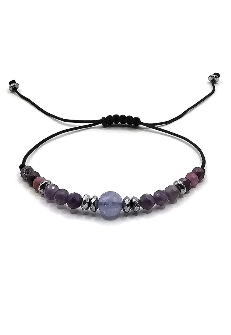 Bratara handmade, ajustabila, zodia Pesti,  pietre semipretioase Rubin, Hematit, Ametist si Acvamarin, Negru