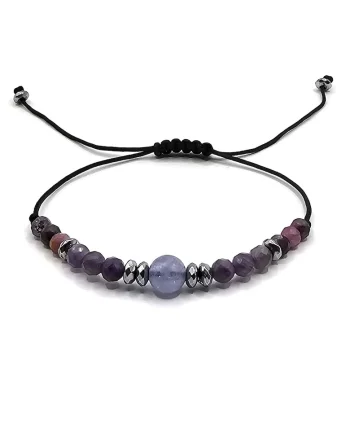 Bratara handmade, ajustabila, zodia Pesti,  pietre semipretioase Rubin, Hematit, Ametist si Acvamarin, Negru