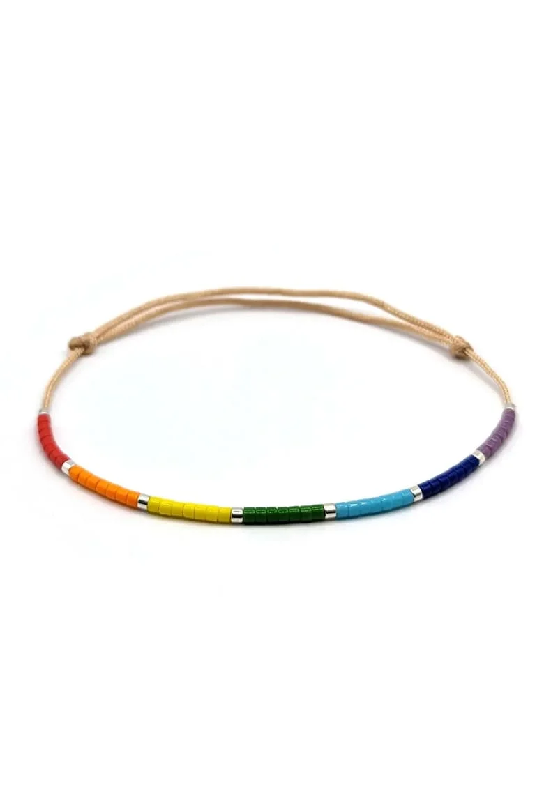 Bratara handmade, ajustabila,  margele Miyuki Delica ceramica, colorate si placate cu argint, Bej