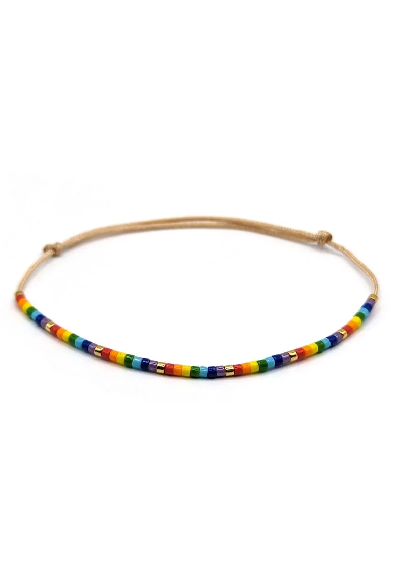 Bratara handmade, ajustabila,  margele Miyuki Delica colorate si placate cu aur 24k, Bej