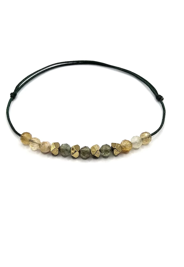 Bratara handmade zodia Leu,  Pietre Semipretioase Peridot, Citrin si Hematit, Verde inchis