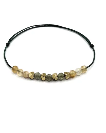 Bratara handmade zodia Leu,  Pietre Semipretioase Peridot, Citrin si Hematit, Verde inchis