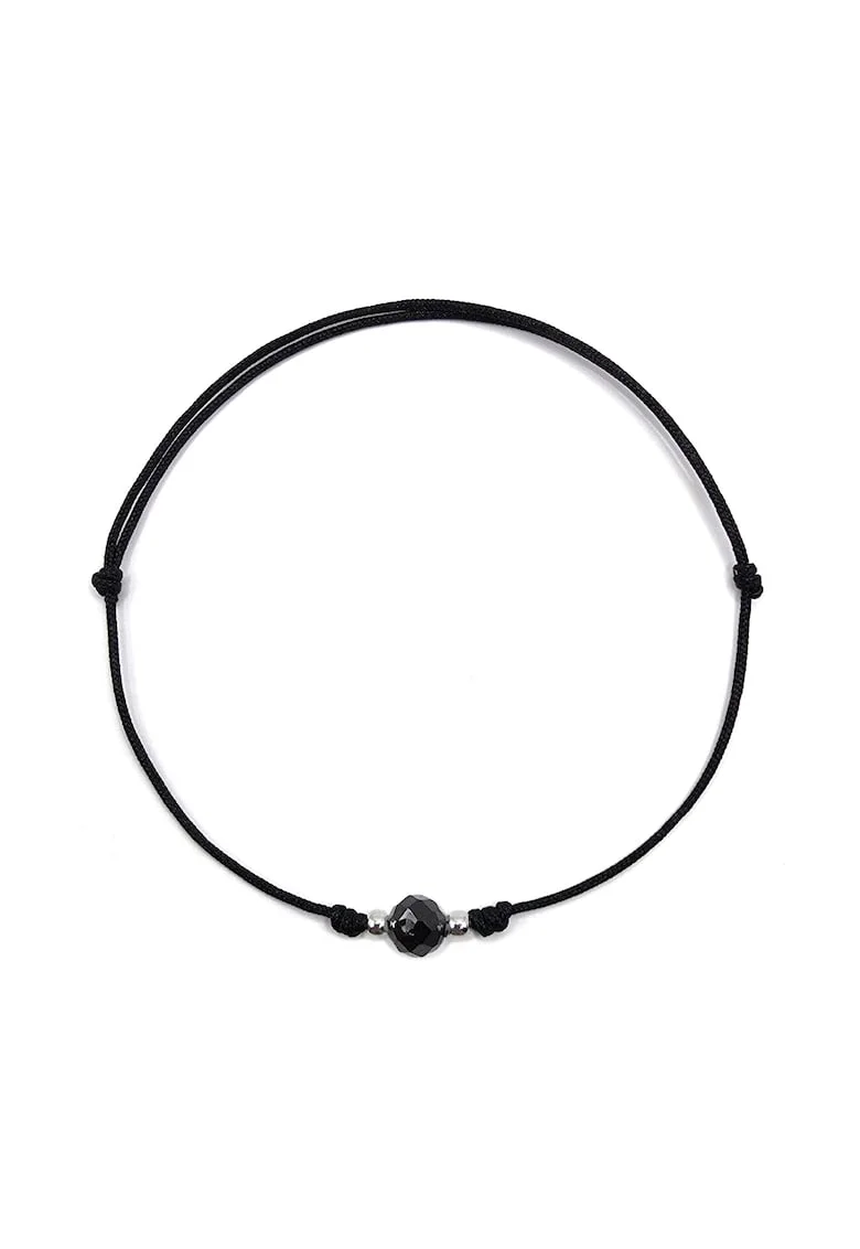 Bratara handmade, din argint 925,  ajustabila, cu piatra semipretioasa si snur de matase, 1 x bratara spinel