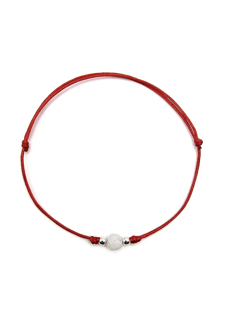 Bratara handmade, din argint 925,  ajustabila, cu piatra semipretioasa si snur de matase, 1 x bratara jad alb