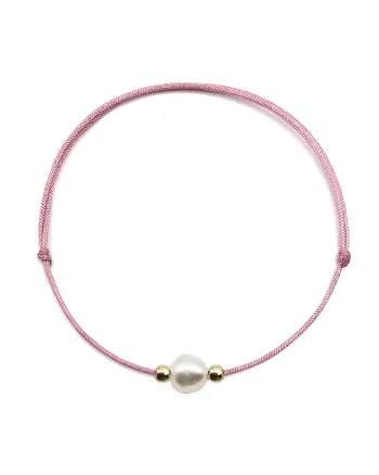 Bratara handmade  din aur 14k cu perla de cultura, Auriu/Roz