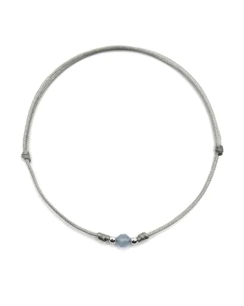 Bratara handmade, din argint 925,  ajustabila, cu piatra semipretioasa si snur de matase, 1 x bratara acvamarin