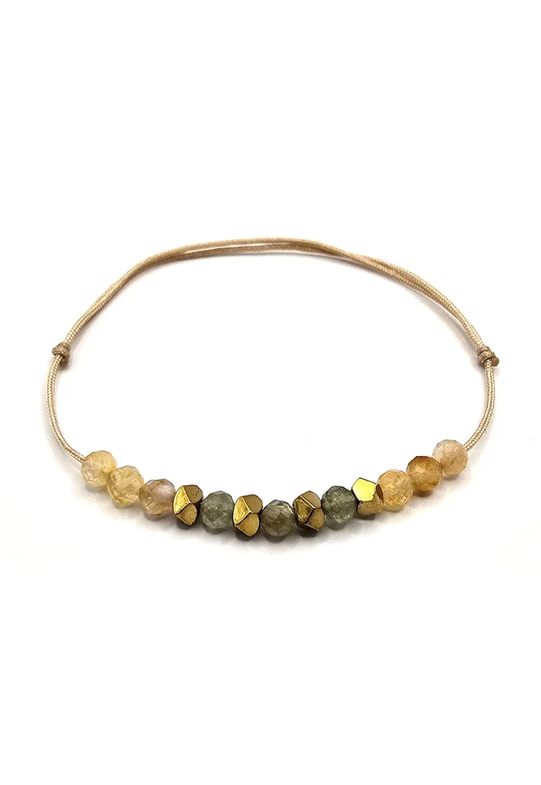 Bratara handmade zodia Leu,  Pietre Semipretioase Peridot, Citrin si Hematit, Bej