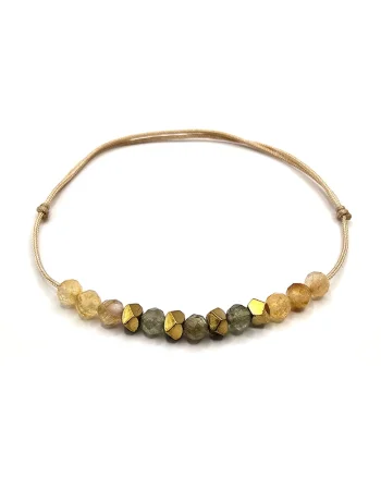 Bratara handmade zodia Leu,  Pietre Semipretioase Peridot, Citrin si Hematit, Bej