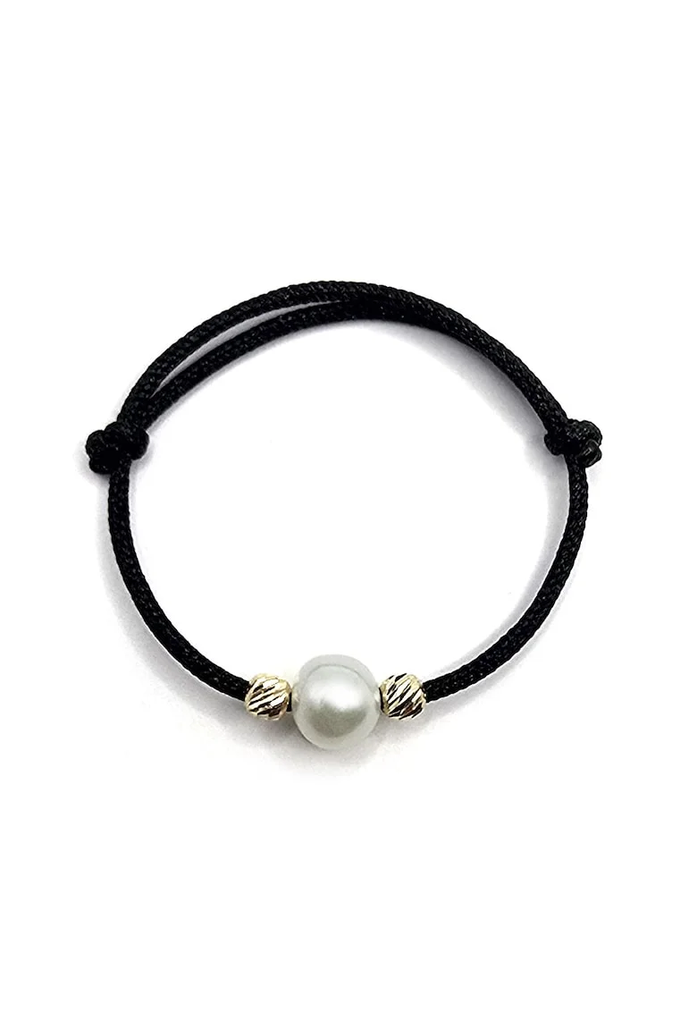Inel handmade, ajustabil din aur 14k si snur de matase,  perla de cultura, multicolor