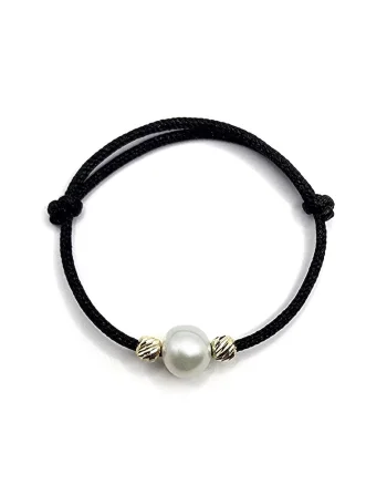 Inel handmade, ajustabil din aur 14k si snur de matase,  perla de cultura, multicolor