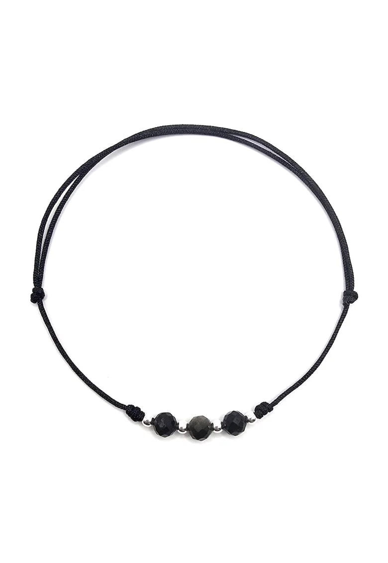 Bratara handmade, ajustabila, din argint 925,  pietre sempretioase obsidian, negru