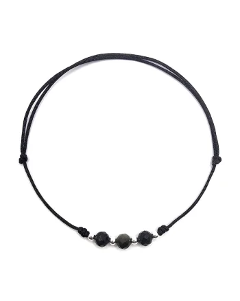 Bratara handmade, ajustabila, din argint 925,  pietre sempretioase obsidian, negru