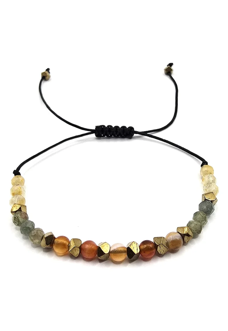 Bratara handmade, ajustabila, zodia Leu,  pietre semipretioase Citrin, Hematit, Peridot si Carneol, Negru