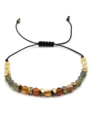 Bratara handmade, ajustabila, zodia Leu,  pietre semipretioase Citrin, Hematit, Peridot si Carneol, Negru