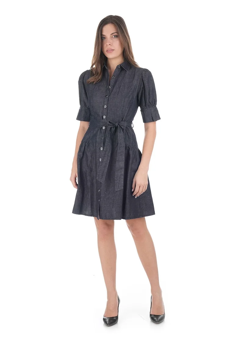 Rochie stil camasa cu maneci bufante si talie definita