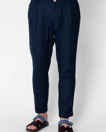 Pantaloni lungi cu nasture si tiv intors Navy
