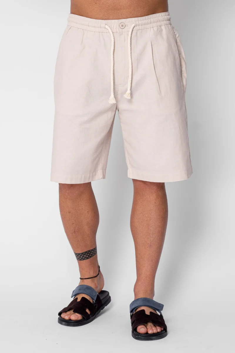 Pantaloni scurti din IN cu nasture si snur Beige