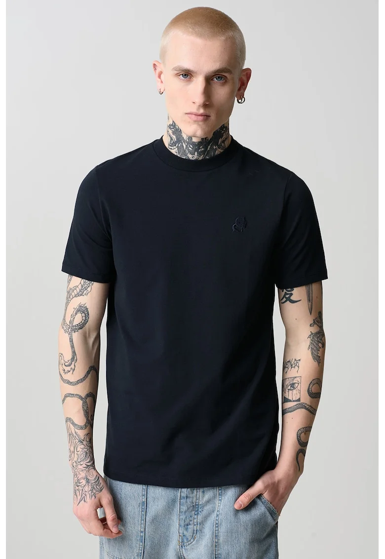 Tricou uni cu decolteu la baza gatului, Albastru ultramarin