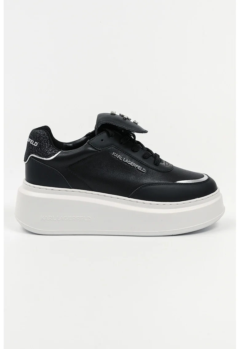 Pantofi sport din piele cu strasuri, Negru