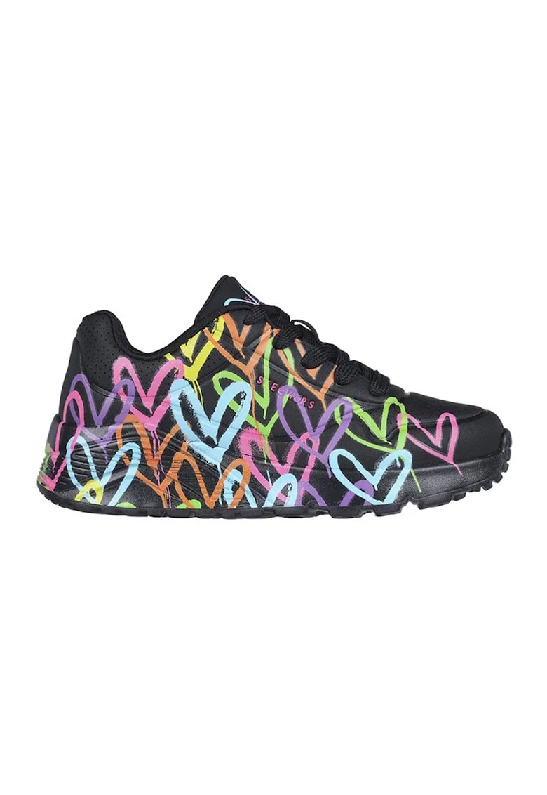 Pantofi sport cu imprimeu cu inimi Uno Lite, Negru/Galben/Roz