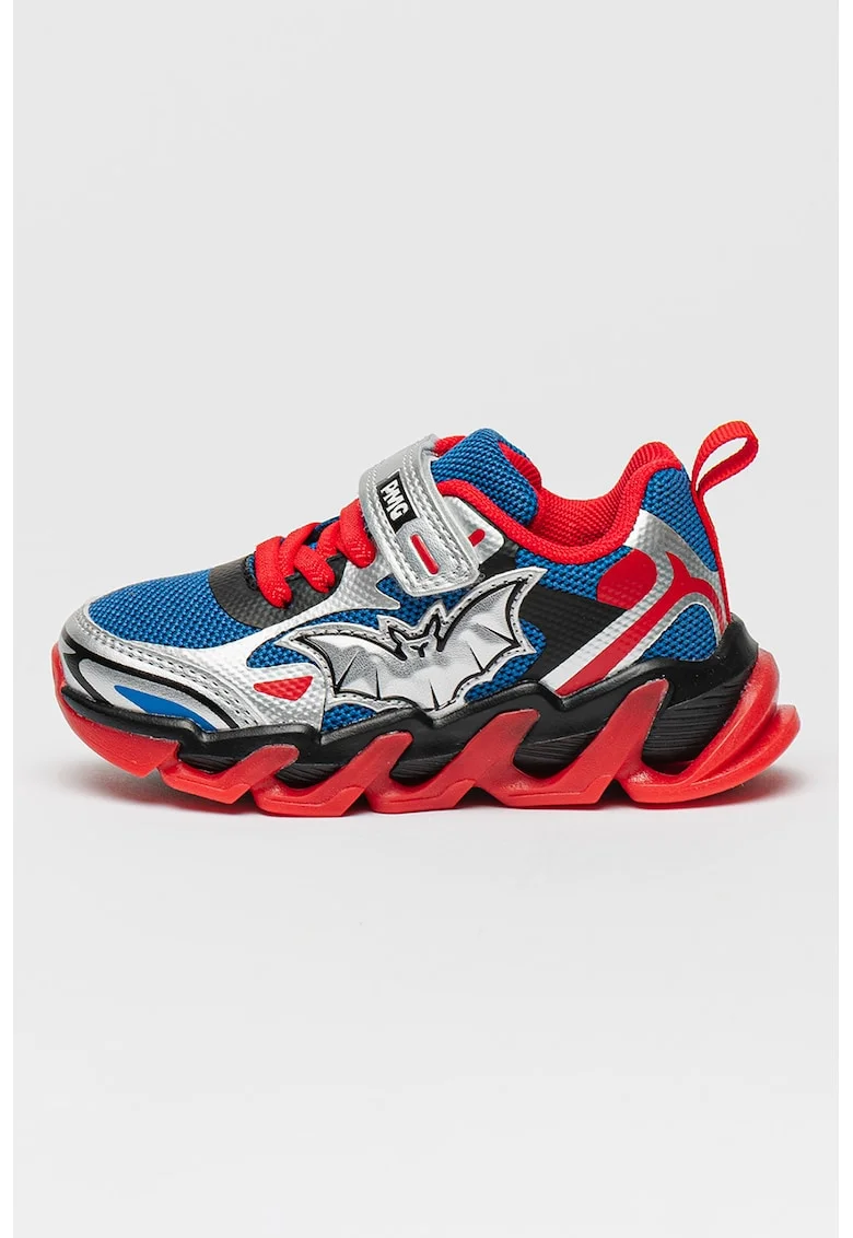 Pantofi sport din plasa cu model si insertii din piele ecologica, Albastru royal/Argintiu