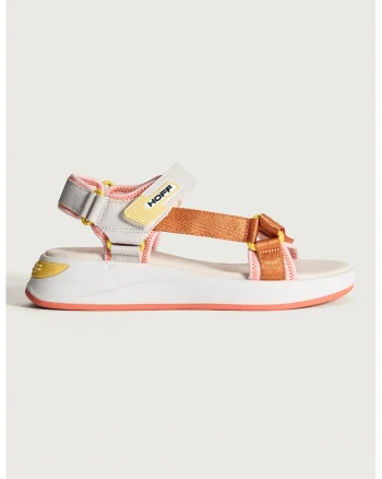 Sandale flatform cu velcro Samana, Alb/Portocaliu stins