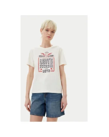 Tricou dama Levi S, A8802-0041, Bumbac, Alb, Alb