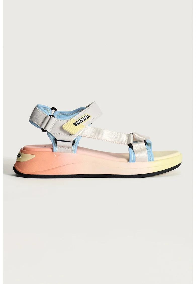 Sandale wedge cu garnituri din piele ecologica, Albastru pastel/Alb fildes