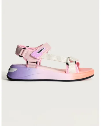Sandale wedge cu garnituri din piele ecologica, Alb/Roz pastel