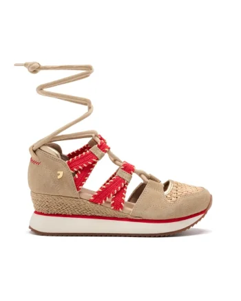 Sandale din piele intoarsa cu talpa demi-wedge, Bej