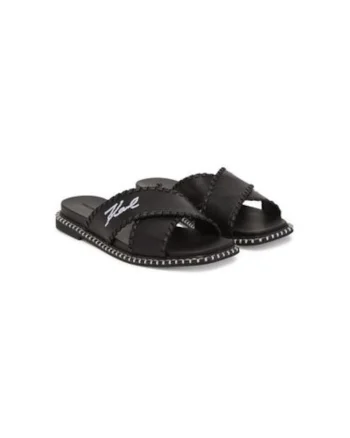 Slapi dama, KL81372,  Piele naturala, Negru