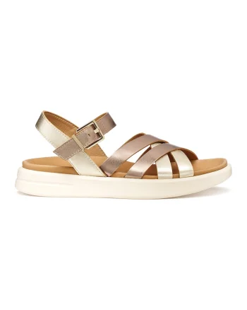 Sandale din piele cu aspect peliculizat, Auriu/Auriu rose