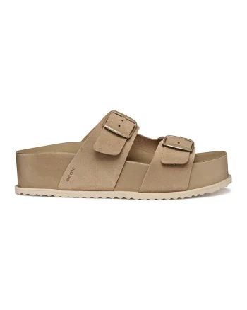Papuci de piele cu catarame, Maro taupe