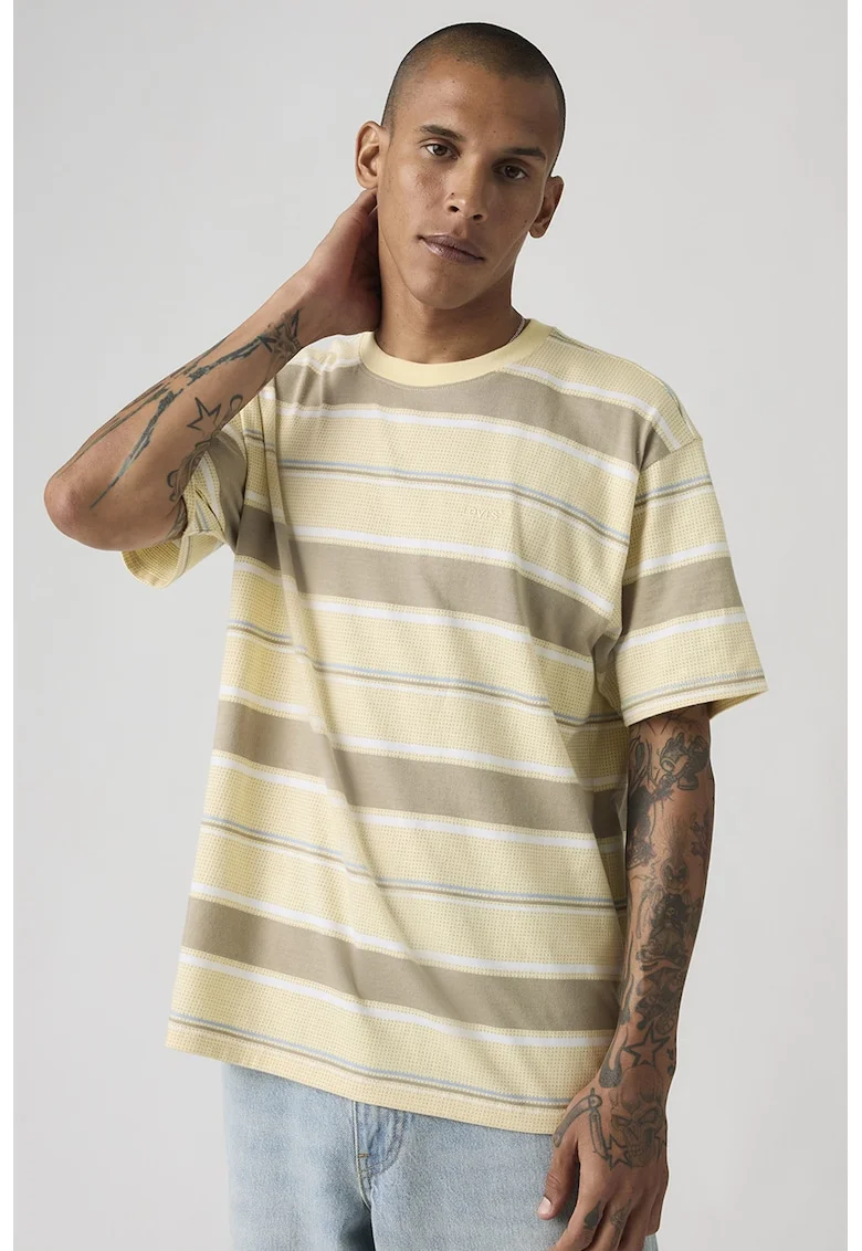 Tricou relaxed-fit din bumbac cu dungi, Galben pal