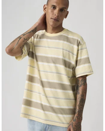 Tricou relaxed-fit din bumbac cu dungi, Galben pal