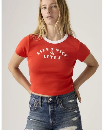 Tricou crop cu croiala slim-fit, Coral/Alb optic
