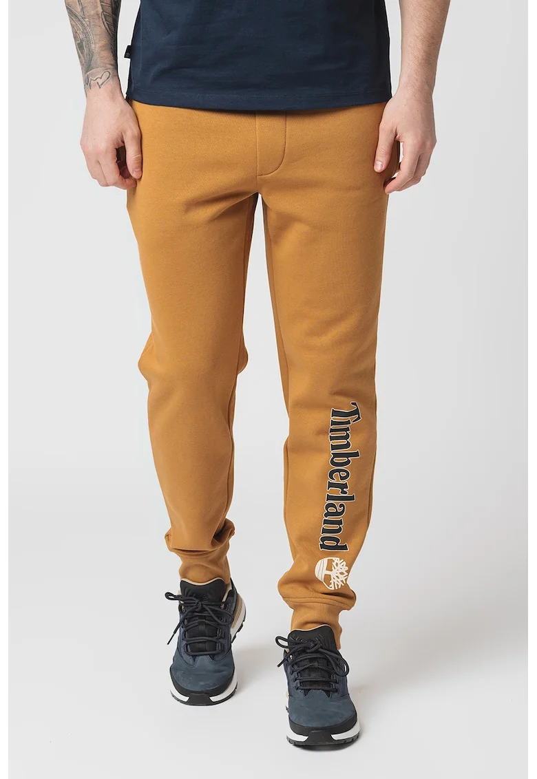 Pantaloni de trening cu talie medie si snur de ajustare in talie, Caramel