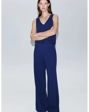 Pantaloni din amestec de in cu croiala ampla, Albastru royal