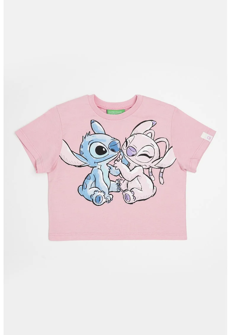 Tricou cu imprimeu cu desene, Negru/Roz pastel/Albastru