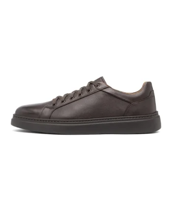 Pantofi sport low-cut de piele, Maro inchis