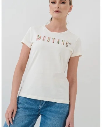 Tricou cu imprimeu logo Loa, Alb fildes/Coral