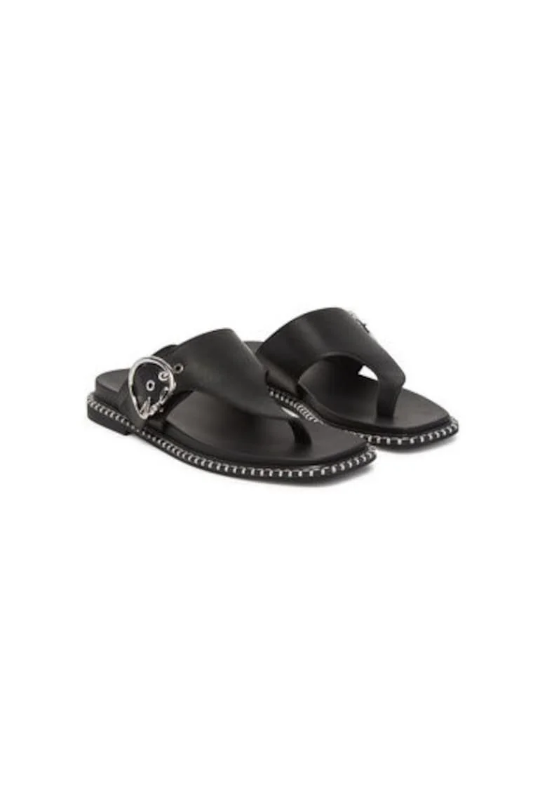 Papuci flip-flop dama  KL81325, Piele naturala, Negru, Negru
